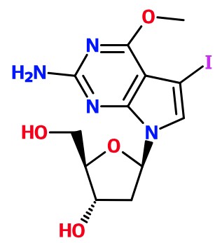 MC085333 2-Amino-6-methoxy-7-iodo-9-(β-D-2'-deoxyribofuranosyl)-7-deazapurine (image for) MC085333 2-Amino-6-methoxy-7-iodo-9-(β-D-2'-deoxyribofuranosyl)-7-deazapurine
